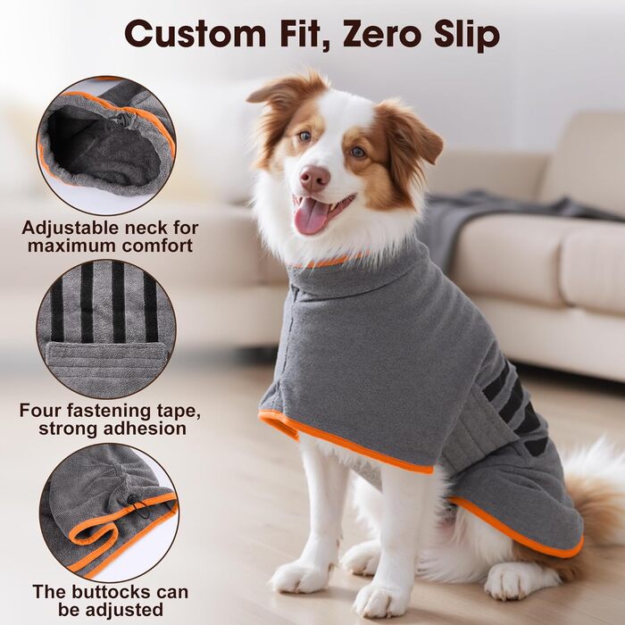 Рушник для собак та котів з мікрофібри, сірий, середній/великий розмір, швидко сохне, супер вбираючий