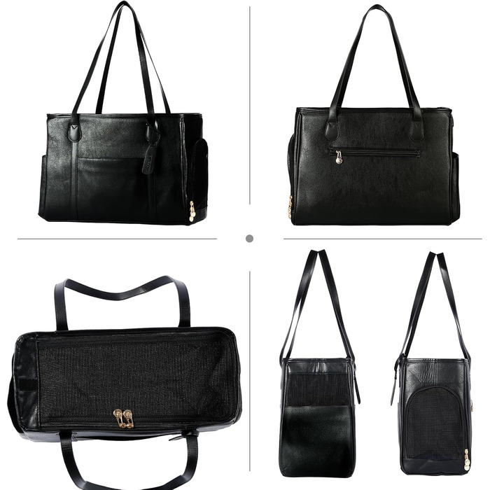 Сумка-переноска для собак і котів Monanller, шкіряна, для маленьких собак, кошенят та цуценят, схвалена авіаперевозниками, м'які бокові стінки (Чорний)