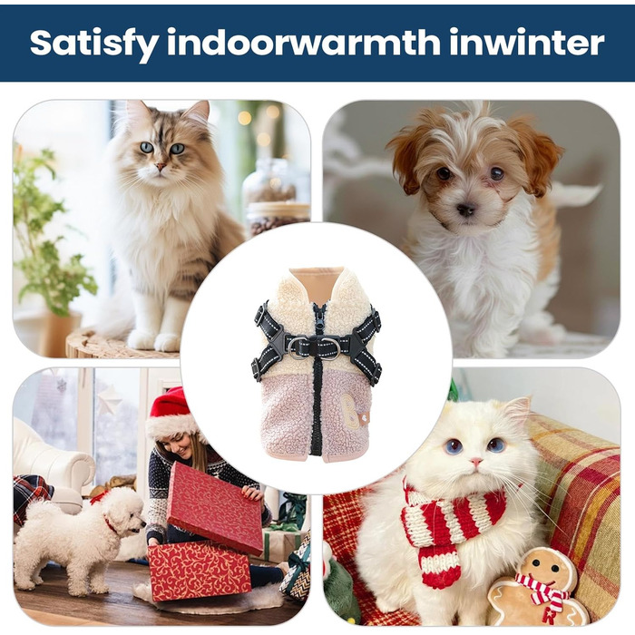 Зимовий теплий одяг для собак - куртка з флісовою підкладкою, з отвором для шлейки, для маленьких та середніх собак, рожевий/білий, для прогулянок та активного відпочинку