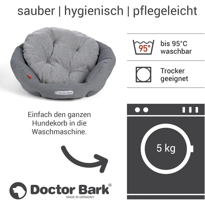 Кругле ліжко для собак Doctor Bark - м'яке, з ортопедичною подушкою, для собак середніх порід, миється до 95°C, Made in Germany (L - 60x50 см, світло-сірий)