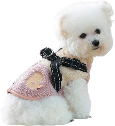 Зимова куртка для собак з отвором для шлейки, флісова підкладка, для маленьких собак, для активного відпочинку на природі, зелено-біла (рожево-біла)