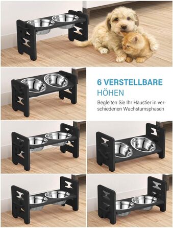 Підвищений годівниця для собак Vantic з підставкою, регульована висота, миска для маленьких собак та котів, міцна годівниця з бамбука з 2 нержавіюними мисками та протиковзкими ніжками (чорний)