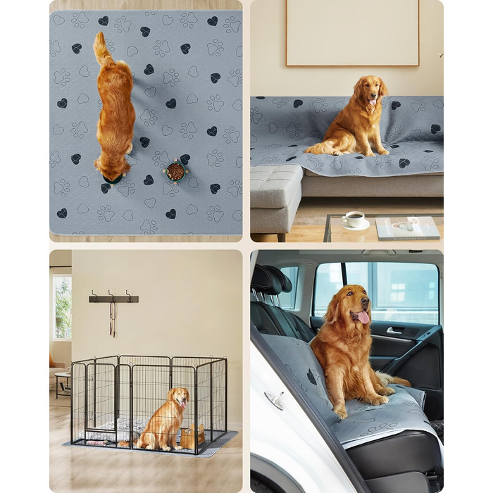 Підстилка для собак Feandrea, 2 шт. в наборі, XXXL (183x183 см), водонепроникна, неслизька, супер вбираюча, сіра