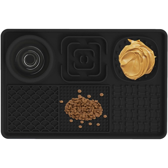 Килимок для собак і котів з силікону з присосками, антипригарний, для ласощів та ігор (Чорний)