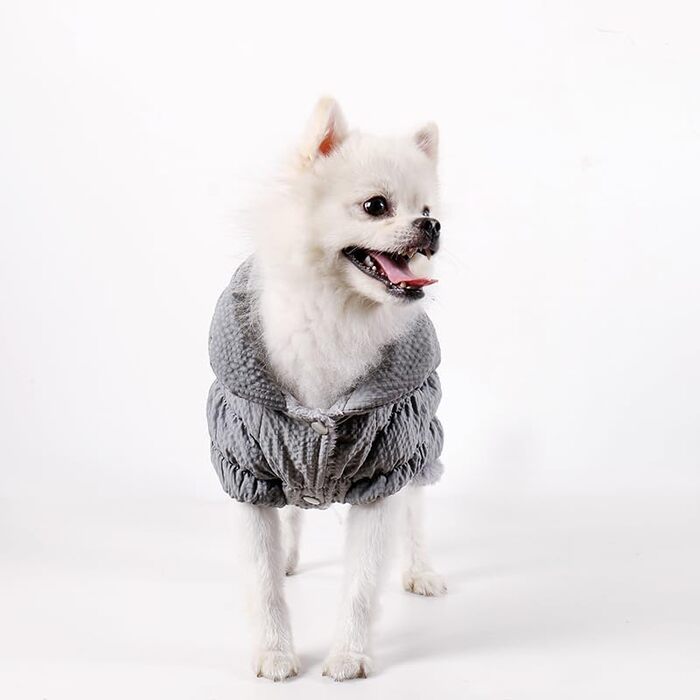 Зимовий теплий одяг для собак - куртка-манта для маленьких та середніх собак, сіра (M), з D-поточкою