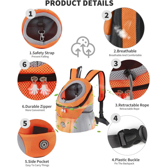 PETCUTE Рюкзак-переноска для собак та котів, оранжевий. Зручний, дихаючий, з водонепроникним дном та безпечним кріпленням. Ідеальний для подорожей та прогулянок.