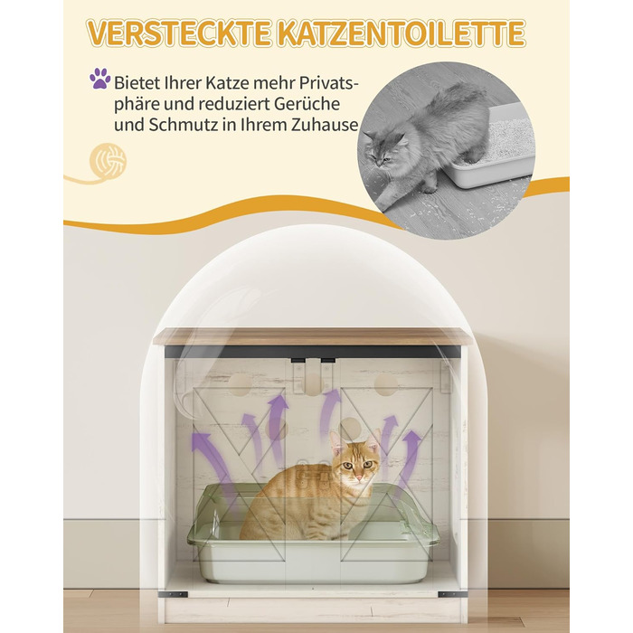 Драбина-кіготь для котів з туалетом, годівницею, 173 см, велика платформа, мотузка сизаль, гамак, знімний килимок, іграшки-кульки, білий та коричневий колір CB89014WT