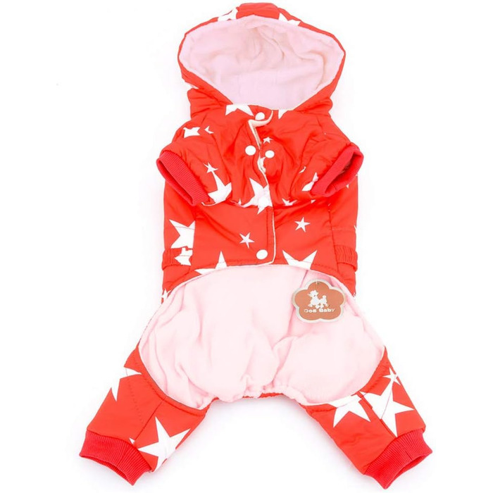 Зуена Зимовий теплий костюм для собак з капюшоном, флісовою підкладкою та зірковим поясом. Водонепроникний костюм для собак, теплий одяг для собак, худі, комбінезон для котів, цуценят, чихуахуа. Розмір L (спинка 30 см, груди 42 см), червоний