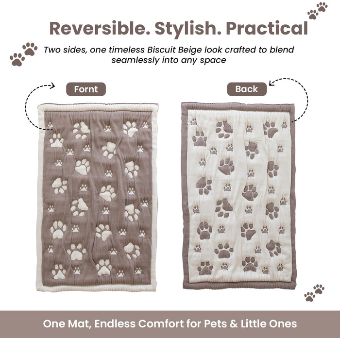 Килимок для собак та котів PetMat з органічної бавовни, 40,6 x 61 см, двосторонній, м'який, стильний, для лежанок, 16X24, Mokka-Baiser та Beige