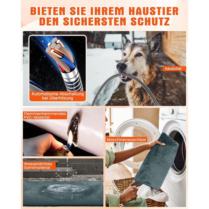 Електричне грілка для тварин на вулицю, вологостійке грілка, автоматичне регулювання температури, стійке до укусів, 40*50 см, сірий