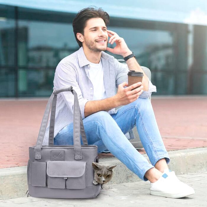 Транслювач для собак та котів Johomviin, переноска для домашніх тварин, складна, водонепроникна, преміум-оксфорд, сіра