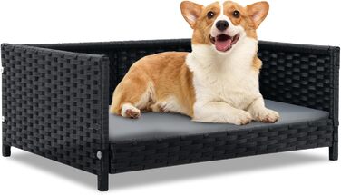 Собаче ліжко SOARS з ротангу, кошик для собак з подушкою, знімний та пральний чохол, підняте собаче ліжко для маленьких та середніх собак, диван для собак для дому та на вулицю, 62 x 46 x 25 см