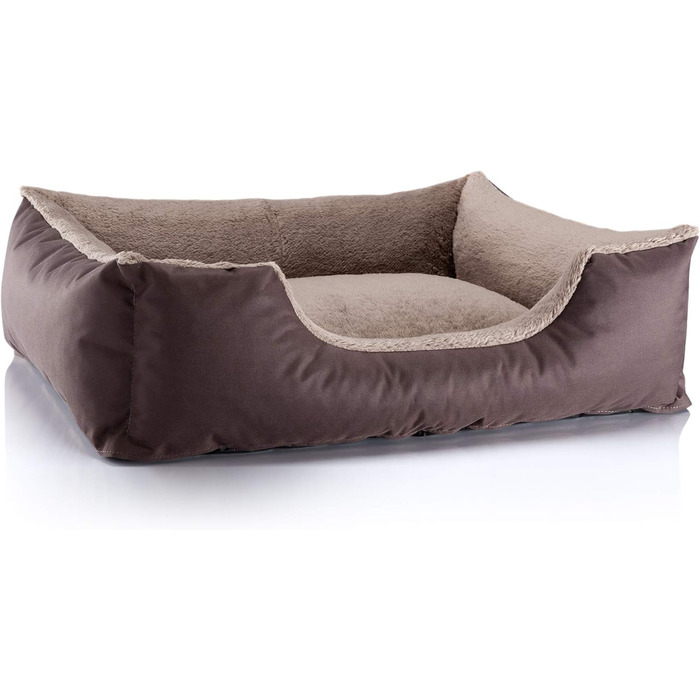 Ліжко для собак BedDog Teddy, зручне диван-ліжко з Cordura та мікрофібри, знімний бортик, м'яке лежання, для дому та вулиці, розмір L, коричнево-бежевий мікс, 80 x 65 x 18 см