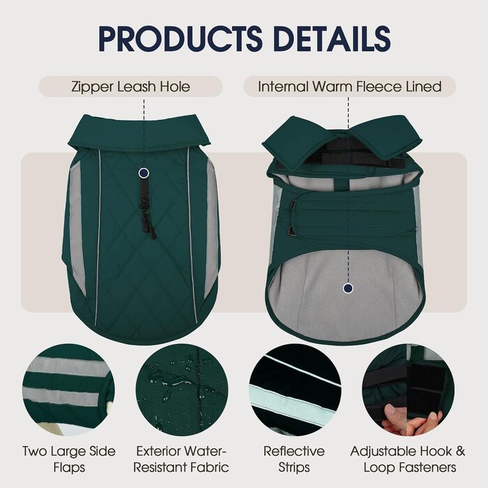 Зимовий теплий куртка для собак Pitbull, водонепроникний, вітронепроникний, світловідбиваючий, регульований, з флісовою підкладкою, для активного відпочинку, колір зелений, розмір XL