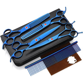 Набір для грумінгу собак та котів, професійний 5-в-1, з витончувальним ножем, вигнутими та прямими ножицями, гребінцем, нержавіюча сталь 440C