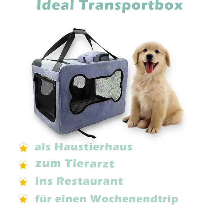 Транспортна сумка для собак та котів, складна, блакитна, розмір M, міцна, дихаюча сітка, комфорт та безпека, 60 x 40 x 40 см, джинсова блакить