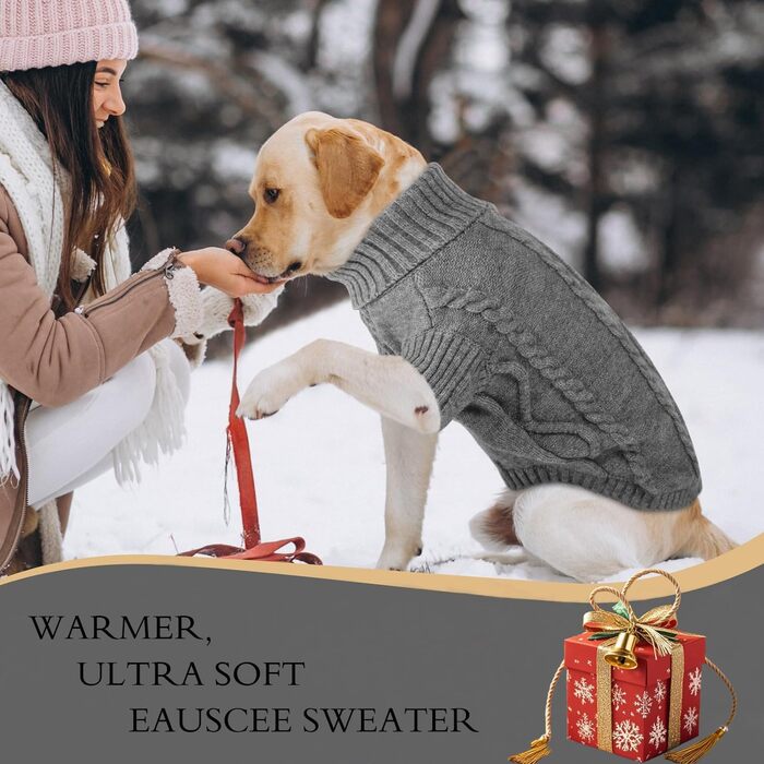 Пуловер для собак, теплий зимовий одяг з коміром-стійкою, м'який в'язаний пуловер для маленьких, середніх та великих собак (темно-сірий, XL)
