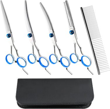 Набір професійних ножиць для собак 5 в 1, ножиці для грумінгу, з металевим гребінцем та шкіряним чохлом