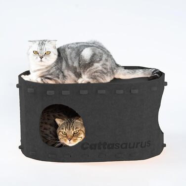 CATTASAURUS переносний будиночок для котів, складне закрите ліжко-печера для домашніх котів до 11,8 кг, багаторівневе, тунель, стійке до подряпин, тент, схованка, диван
