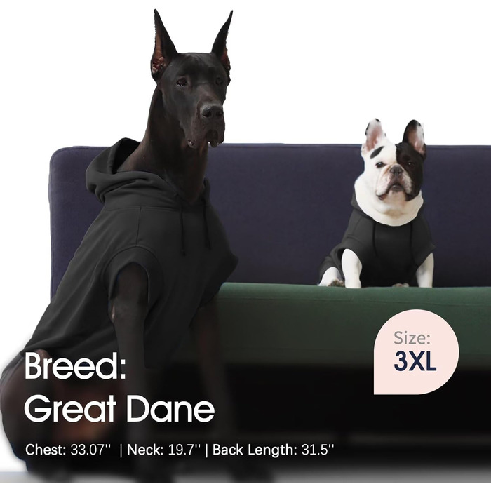 Світшот для собак IECOii з капюшоном, чорний, M-4XL (115см)