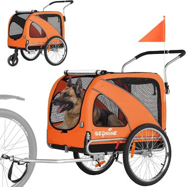SEPNINE® Причіп для собак XL 2-в-1, велосипедний та візок для собак до 40 кг, складний з гальмами та з'єднувачем для середніх та великих собак - Синій (Помаранчевий)