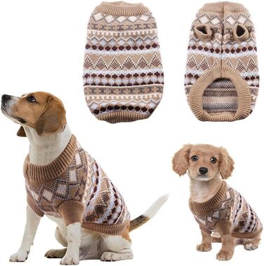 Теплий зимовий пуловер для собак, святковий новорічний пуловер для малих та середніх собак, пуловер для чихуахуа, французького бульдога (колір: коричневий, розмір: L)