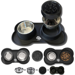 Миска для собак 4 в 1: антиблінкова миска для собак та цуценят, розмір L (5-30 кг) - здорове харчування, подвійні миски з нержавіючої сталі (2 x 800 мл) + миска для повільного годування (500 мл)