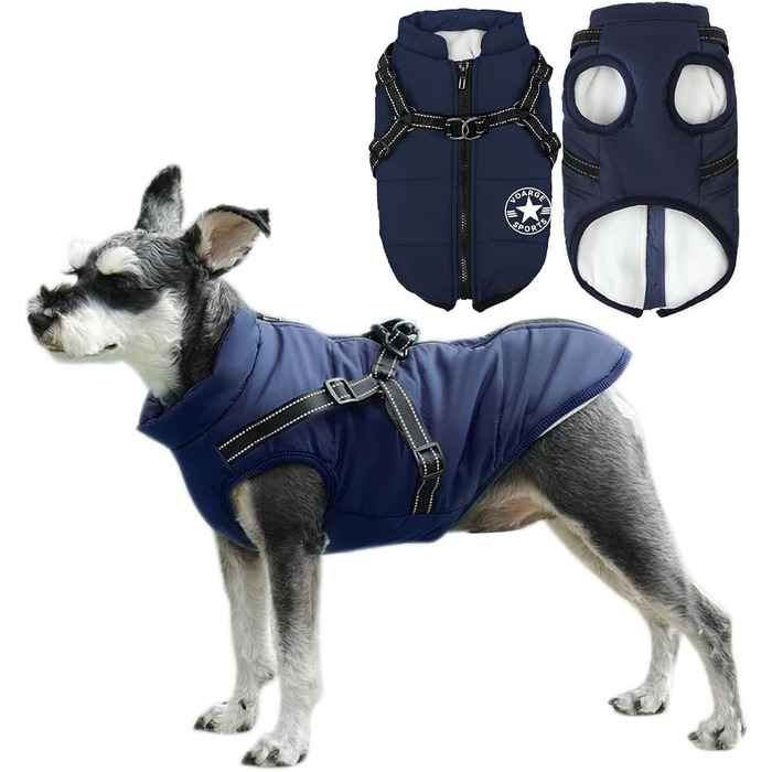 Зимова жилетка для собак, водонепроникний теплий одяг для маленьких собак з D-кільцем (зелений, XL, синій, L)