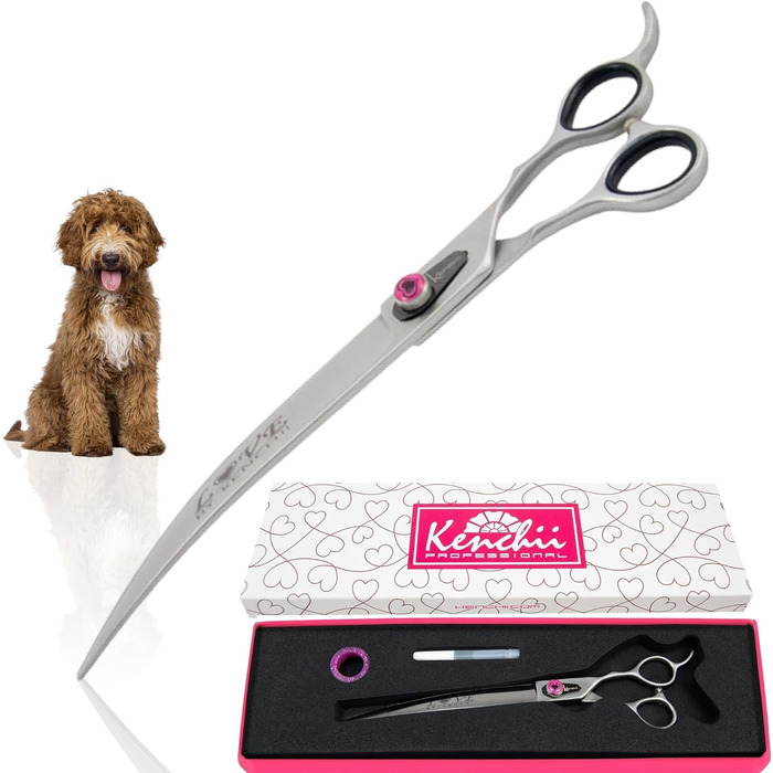 Професійна вигнута шерстьорізна ножиці Kenchii Love для лівшів, 22.9 см, для грумінгу собак та котів