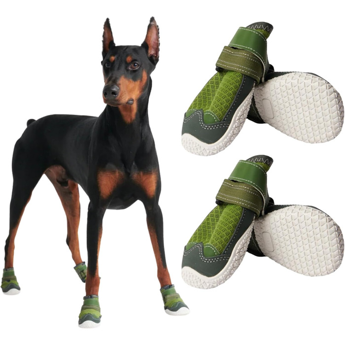 Чоботи для собак Spark Paws – неслизькі та дихаючі, захист лап влітку від гарячих поверхонь та для походів, міцні, 4 шт. - Розмір B (Зелений, C: 6,0 см, 18-27 кг)