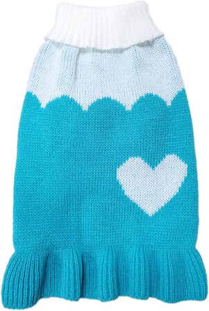 Пуловер для собак CHBORCHICEN, класичний в'язаний пуловер з коміром-горловиною, теплий зимовий одяг для цуценят, милий пуловер з малюнком 'полуниця' та 'серце' (M, Dress-Red1), сукня, небесно-блакитний (Small)