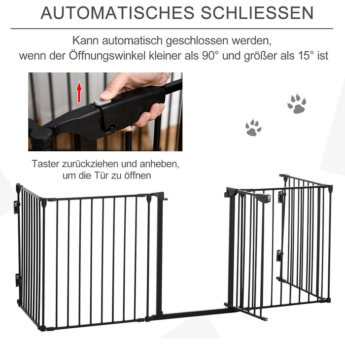 PawHut Забіг для цуценят 2 в 1, 5-секційний, розкладний, з дверцятами. Металевий забіг для собак, 300 x 74,5 см, чорний. DIY забіг для цуценят, захист від каміну та плити для малих та середніх собак