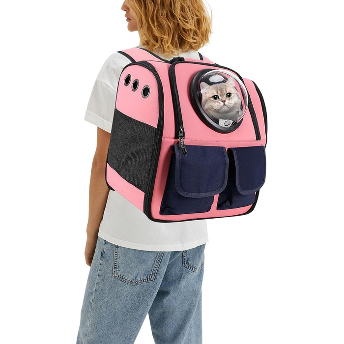 Рюкзак для кота PETCUTE, рожевий, з висувною матрацом, для маленьких котів та собак, дихаючий, складний, переноска