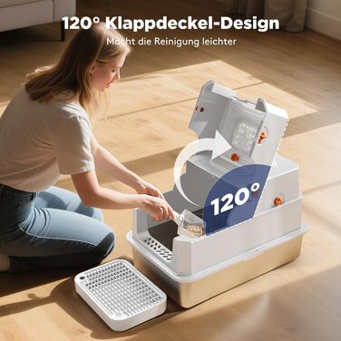 Закритий лоток для котів MIXJOY XXL з кришкою з нержавіючої сталі, дводверний туалет для великих та кількох котів з совком, сріблястий, 59x38x39 см