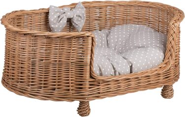 Лежак для собак і котів з лози з подушкою, дот, 85x58x37 см