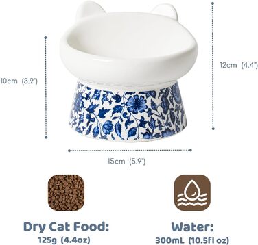 Котло propositions, Підвищена годівниця для котів TIGOADT, керамічна, широка, нахилена, проти блювоти, для кошенят та дорослих котів (блакитно-білий візерунок)