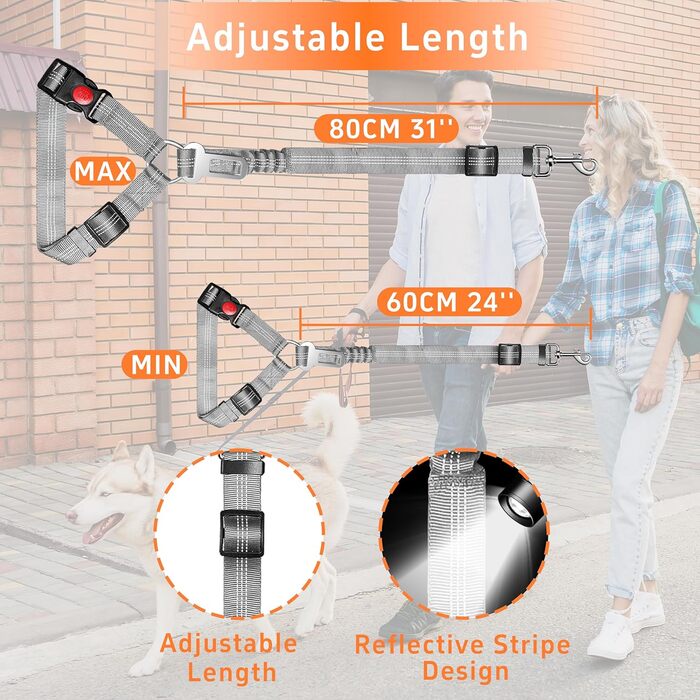 Автомобільний нашийник-пояс для собак Seyezo з автофіксатором, 3 шт. в наборі, регульований, світловідбиваючий, для кріплення до підголівника, рожевий (сірий)