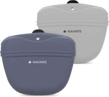 Набір з 2 Silikon Futterbeutel Navaris для собак - 2шт. Сумки для ласощів, корму, води з кліпсою та магнітом - сірий & темно-синій (сірий & фіолетовий)