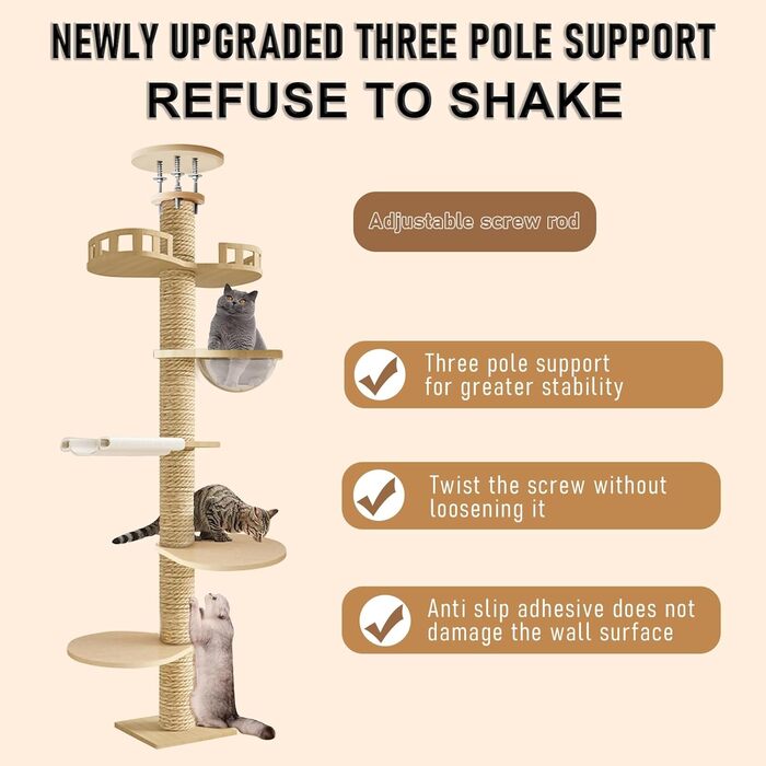 Кігтеточка для котів Katzenbaum висотою 3 м, 6 рівнів, з оглядовим майданчиком та гніздом, для великих котів, активний комплекс для дому та саду