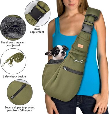 Сумка-переноска для собак CUBY, регульована, двостороння, для маленьких та середніх порід, з безпечним ременем, кишенею на блискавці, знімною підстилкою та підкладкою на плече, зелена, оновлена