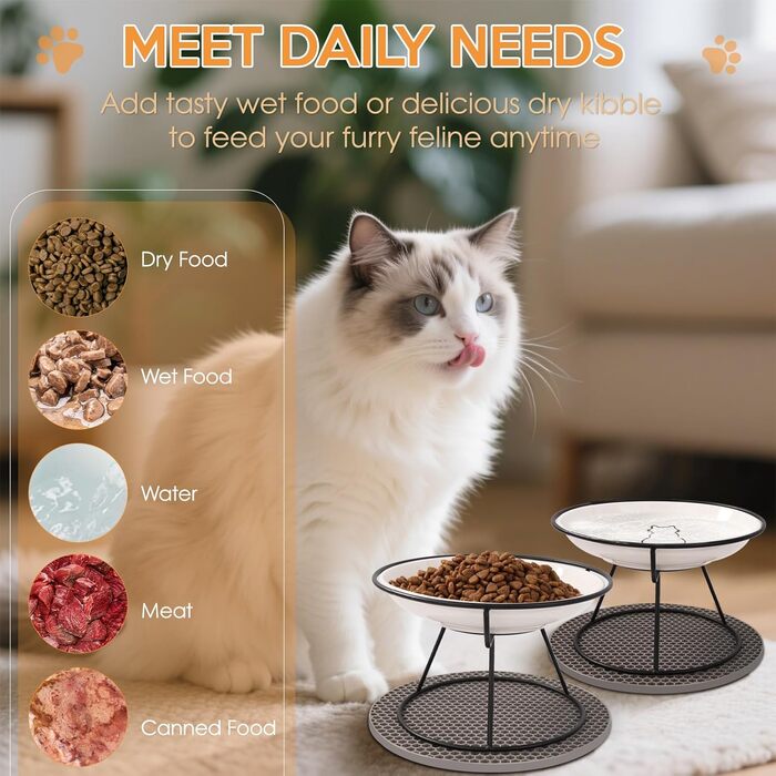 Набір мисок для котів FoiiLiio 2 шт. з кераміки з металевим підставкою 10 см. Миски для корму та води для котів, чорний колір