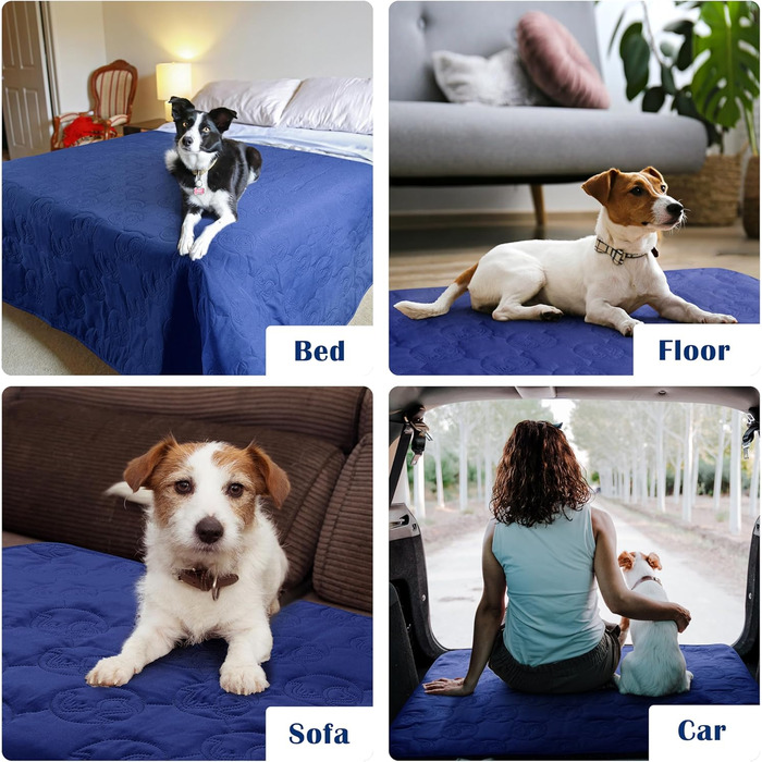 Водонепроникний килимок для собак, антиковзкий, 150 x 120 см. Захисна ковдра для собак, для подорожей, на диван, миється. Підходить для великих собак та котів. Розмір M (125 x 75 см), морський колір, антиковзне покриття