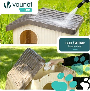 Будник для котів та собак VOUNOT всесезонний (Indoor/Outdoor), водонепроникний будинок для домашніх тварин з вентиляцією та похилим дахом, бежевий, 75 x 63 x 51 см