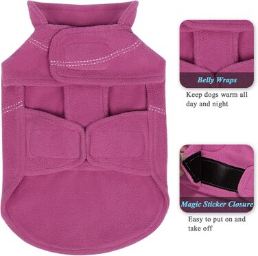 Теплий зимовий пуховик для собак VIVAGLORY Softpad, флісова куртка з захистом живота та клямками, світловідбиваюча, регульована, S/L (Обхват грудей: 67-74см, Шия: ~50см), Фуксія