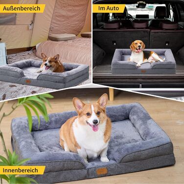 Ортопедичне ліжко для собак середніх та великих порід 109x84x21 см, високощільна піна з високим пружним ефектом, знімний водонепроникний чохол, зручне та антиковзаюче, темно-сірий колір