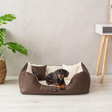 Ортопедичне ліжко для собак Eden, велике, середнє, маленьке - подушка для собак, килимок для собак з еко-шкіри + тканина Alcantara - зняття болю, стійке до зношування, міцне (L, коричнево-кремовий) L коричнево-кремовий