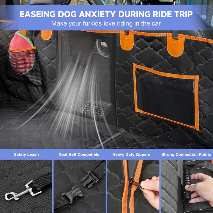 Накладка на сидіння автомобіля для собак, жорстка основа, до 180 кг, водовідштовхуючий захист з сіткою, підходить для позашляховиків та вантажівок, розмір L (147x75 см) (Чорний з помаранчевим, M(132 x 63 см))