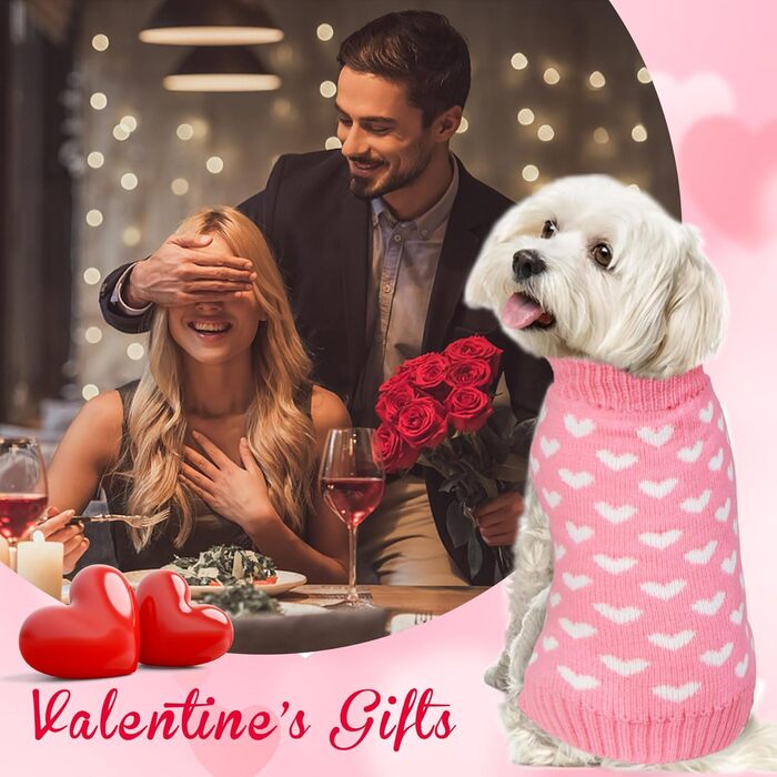 Вовняний пуловер для собак на День святого Валентина, рожеве сердечко, розмір L