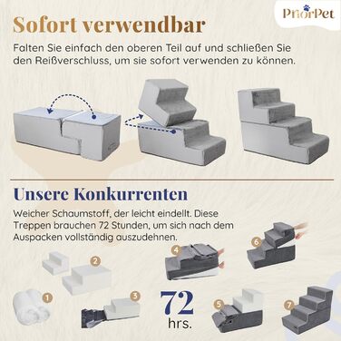Сходи для собак на ліжко 4 ступені, 58 см – м'яка пінна драбина для малих собак, безпечна і стабільна сходинка для домашніх тварин, знімний та праний чохол, світло-сірий
