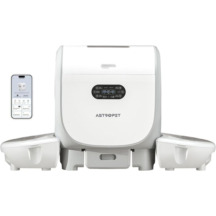 Автоматичний лоток для котів AstroPet 101L з самоочищенням, килимком, керуванням через додаток, великий XXL, для кількох котів, з двома входами, UV-стерилізація, дезодорація негативними іонами кисню, сірий